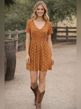 Idyllwind Horseshoe Print dress Smocked Waist Short dress concert festival